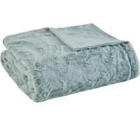 Madison Park Zuri Soft Plush Luxury Oversized Faux Fur Throw Animal Stripes Design, Faux Mink On The Reverse, Modern All Seasons Blanket for Bed, Sofa Couch, Office, Aqua, 60x70