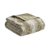Madison Park Zuri Soft Plush Luxury Oversized Faux Fur Throw Animal Stripes Design, Faux Mink On The Reverse, Modern All Seasons Blanket for Bed, Sofa Couch, Office, Sand, 60x70
