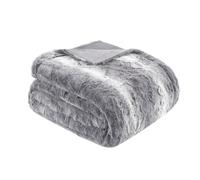 Madison Park Zuri Soft Plush Luxury Oversized Faux Fur Throw Animal Stripes Design, Faux Mink On The Reverse, Modern Cold Weather Blanket for Bed, Sofa Couch, 60x70, Grey