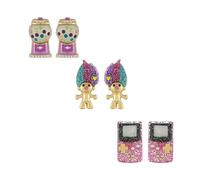 Madison Tyler 3 Pairs 80S 90S Earrings for Women | Funny CD Flip Phone Boots Pac-Man Sneakers Cassette Tape Gum Ball Machine Troll Game boy Stud Earrings Set, Zinc, Rhinestone