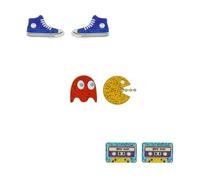 Madison Tyler 3 Pairs 80S 90S Earrings for Women | Funny CD Flip Phone Boots Pac-Man Sneakers Cassette Tape Gum Ball Machine Troll Game boy Stud Earrings Set, Zinc, Rhinestone
