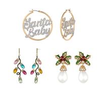 MADISON TYLER 3 Pairs Christmas Dangle Earrings Set for Women | Christmas Gingerbread Men Peppermint Lollipop Candy Cane Jar Light Bulb Angel Wings Earring | Xmas Holiday Earrings, Zinc, Rhinestone
