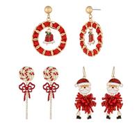 MADISON TYLER 3 Pairs Christmas Dangle Earrings Set for Women | Christmas Gingerbread Men Peppermint Lollipop Candy Cane Jar Light Bulb Angel Wings Earring | Xmas Holiday Earrings, Zinc, Rhinestone