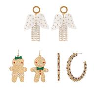 MADISON TYLER 3 Pairs Christmas Dangle Earrings Set for Women | Christmas Gingerbread Men Peppermint Lollipop Candy Cane Jar Light Bulb Angel Wings Earring | Xmas Holiday Earrings, Zinc, Rhinestone