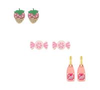 Madison Tyler 3Pcs Valentines Stud Earrings for Women | Fun Pink Strawberry Candy Wine Bottle Radio Angle Earrings LOVE POTION Earrings | Valentines Holiday Festive Jewelry Party Gifts, Zinc