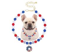 Madison Tyler 4th of July Dog Beaded Necklace | Durable USA American Pet Collar for Dog Cat Adjustable | Independence Memorial Day Bold Puppy Accessories 16 Inches