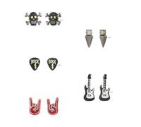 Madison Tyler 5Pairs Funny Studs Earrings Set for Women | Punk Retro Classic Spiked Guitar Rock Hand Skull Earrings | Rock and Roll Accessories for Women, crystal