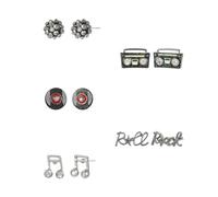 Madison Tyler 5Pairs Funny Studs Earrings Set for Women | Punk Retro Classic Spiked Guitar Rock Hand Skull Earrings | Rock and Roll Accessories for Women, Rhinestone, crystal