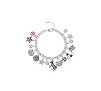 Madison Tyler American Charm Bracelet for Women | Patriotic Silver Star Link Bracelet | 2024 Presidential Election Collection Bracelet for Women Jewelry Gift, 7 Inch, Silver, crystal