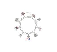 Madison Tyler American Flag Bracelets for Women | Red White Blue Stretch Beaded Bracelets | 4th of July Patriotic Independence Day Jewelry, 7 Inch, Silver, crystal