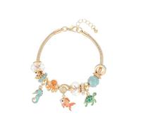 Madison Tyler Beach Bracelet for Women | Seahorse Octopus Tropical Fish Sea Turtle Shell Conch Beaded Charm Bracelet | Cute Gold Plated Adjustable Snake Chain Bracelet, 7.25 Inches, Rhinestone
