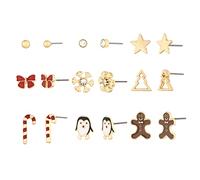 MADISON TYLER Christmas 9PCS Dangle Stud Earrings Set for Women | Cute Gold Snowflake Bow | Reindeer Candy Cane Poinsettia Xmas Tree Jewelry Set | Xmas Holiday Earrings Gifts for Girls, Zinc