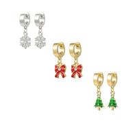 Madison Tyler Christmas Earring Set for Women | Cute Xmas Earrings for Women | 3 Pairs Santa Claus Reindeer Snowflakes Christmas Tree Bow Dangle Holiday Earrings Jewelry Hypoallergenic, Zinc