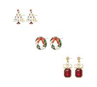 Madison Tyler Christmas Earring Set for Women | Cute Xmas Earrings for Women | 3 Pairs Santa Claus Reindeer Snowflakes Christmas Tree Bow Dangle Holiday Earrings Jewelry Hypoallergenic, Zinc