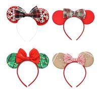 Madison Tyler Christmas Headbands for Women | 4 Pcs Christmas Mouse Ears Bow Hair Band for Adults | Headwear for Thick and Thin Hair | Xmas Holiday Hair Accessories