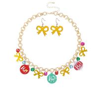Madison Tyler Christmas Layered Necklace Set for Women | Statement Jingle Bells Jewelry | Dangle Bells Bow Earrings | Xmas Holiday Necklaces Gifts for Girls, Metal, Rhinestone