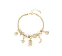 Madison Tyler Gold Plated Bracelet for Women | Celestial Rectangular Plaque Evil Eye Ace of Hearts Playing Card Beaded Charm Bracelet | Cute Adjustable Snake Chain Bracelet, 7.25 Inches, Rhinestone