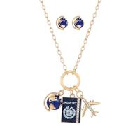 Madison Tyler Gold Plated Jewelry Set for Women | Apple Globe Cactus Butterfly Noodles Earring and Necklace Set | New York Italian Travel Mexico Pendant Charm Jewelry Set, 16 inch, Metal, Rhinestone