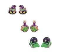 Madison Tyler Halloween Witch Cowboy Stud Earrings Set for Women | 3 Pairs Western Ghost Skull Boot Spooky Black Cat Crystal Ball Poison Potion Earrings Set for Women Jewelry Party Gift