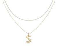 Madison Tyler Layered Bubble Letter Necklace Gold | Rhinestone Balloon Initial Necklaces for Women | Trendy Pendant Necklace for Women 2024 | Jewelry Gifts for Women, Metal, Rhinestone
