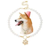 Madison Tyler Pearl Necklace for Dogs | Durable Cute Fashion Pet Collar with Dog Paw Charm for Small Large Dog Adjustable | Pearl Beaded Bold Puppy Jewelry Accessories 16 Inches
