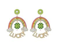 Madison Tyler St.Patrick's Day Dangle Earrings for Women | Fun Green Clover Earrings | Rainbow Lucky Rhinestone Earrings | Leprechauns Earrings | St.Patrick's Day Party Jewelry Gifts, Zinc, Rhinestone