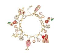 Madison Tyler Valentines Day Charms Gold Plated Rose Bracelet for Women | Pave Rhinestone Heart | Red Rose Imitation Pearl Charms Jewelry for Her | Couples Gifts Valentine's Day, 8 inch, Zinc, crystal