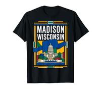 Madison Wisconsin Flag State Capitol Skyline Retro Art T-Shirt