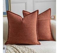Madizz Decorative Chenille Burnt Orange Cushion Covers 50x50 cm Pack of 2 Throw Pillows for Couch Sofa Boho Accent Pillow Cases for Bed Cushion for Bedroom Living Room Modern Home Decor
