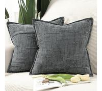 Madizz Decorative Chenille Cushion Covers 40x40 cm Dark Grey Pack of 2 Throw Pillows for Couch Sofa Boho Accent Pillow Cases for Bed Cushion for Bedroom Living Room Modern Home Decor