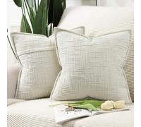 Madizz Decorative Chenille Cushion Covers 45x45 cm Cream White Pack of 2 Throw Pillows for Couch Sofa Boho Accent Pillow Cases for Bed Cushion for Bedroom Living Room Modern Home Decor