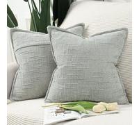 Madizz Decorative Chenille Cushion Covers 50x50 cm Grey Pack of 2 Throw Pillows for Couch Sofa Boho Accent Pillow Cases for Bed Cushion for Bedroom Living Room Modern Home Decor