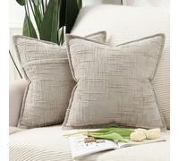 Madizz Decorative Chenille Cushion Covers 60x60 cm Taupe Pack of 2 Throw Pillows for Couch Sofa Boho Accent Pillow Cases for Bed Cushion for Bedroom Living Room Modern Home Decor