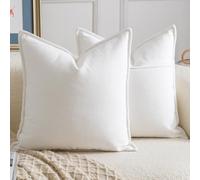Madizz Decorative Chenille White Cushion Covers 60x60 cm Pack of 2 Throw Pillows for Couch Sofa Boho Accent Pillow Cases for Bed Cushion for Bedroom Living Room Modern Home Decor