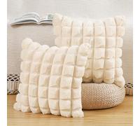 Madizz Faux Wool Beige Cushion Covers 22x22 inch, 55x55 cm, Set of 2 Super Soft Boho Throw Pillow Covers Decorative Textured Throw Pillows for Sofa Bedroom