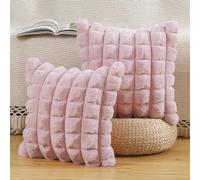 Madizz Faux Wool Pink Cushion Covers 22x22 inch, 55x55 cm, Set of 2 Super Soft Boho Throw Pillow Covers Decorative Textured Throw Pillows for Sofa Bedroom