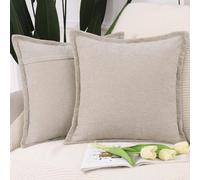 Madizz Fringe Chenille Cushion Covers Set of 2 Super Soft Boho Throw Pillow Covers Decorative Plain Throw Pillowcases Modern Home Decor for Sofa Bedroom Light Taupe 18x18 inch, 45x45 cm