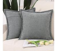Madizz Fringe Chenille Cushion Covers Set of 2 Super Soft Boho Throw Pillow Covers Decorative Plain Throw Pillowcases Modern Home Decor for Sofa Bedroom Dark Grey 16x16 inch, 40x40 cm