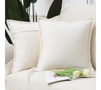 Madizz Fringe Chenille Cushion Covers Set of 2 Super Soft Boho Throw Pillow Covers Decorative Plain Throw Pillowcases Modern Home Decor for Sofa Bedroom Cream White 20x20 inch, 50x50 cm