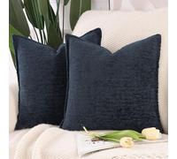 Madizz Pack of 2 Chenille Velvet Cushion Covers 40x40 cm Dark Blue Soft Neutral Decorative Throw Pillow Covers Accent Boho Pillowcases for Couch Sofa Modern Farmhouse Home Decor