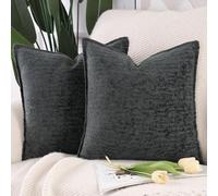 Madizz Pack of 2 Chenille Velvet Cushion Covers 40x40 cm Dark Grey Soft Neutral Decorative Throw Pillow Covers Accent Boho Pillowcases for Couch Sofa Modern Farmhouse Home Decor