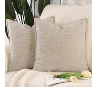 Madizz Pack of 2 Chenille Velvet Cushion Covers 40x40 cm Light Taupe Soft Neutral Decorative Throw Pillow Covers Accent Boho Pillowcases for Couch Sofa Modern Farmhouse Home Decor