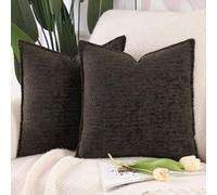 Madizz Pack of 2 Chenille Velvet Cushion Covers 60x60 cm Dark Taupe Soft Neutral Decorative Throw Pillow Covers Accent Boho Pillowcases for Couch Sofa Modern Farmhouse Home Decor