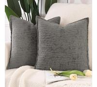 Madizz Pack of 2 Chenille Velvet Cushion Covers 60x60 cm Grey Soft Neutral Decorative Throw Pillow Covers Accent Boho Pillowcases for Couch Sofa Modern Farmhouse Home Decor