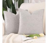 Madizz Pack of 2 Chenille Velvet Cushion Covers 60x60 cm Light Grey Soft Neutral Decorative Throw Pillow Covers Accent Boho Pillowcases for Couch Sofa Modern Farmhouse Home Decor