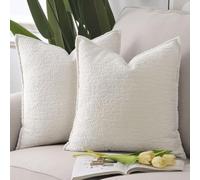 Madizz Pack of 2 Chenille Velvet Cushion Covers 60x60 cm White Soft Neutral Decorative Throw Pillow Covers Accent Boho Pillowcases for Couch Sofa Modern Farmhouse Home Decor