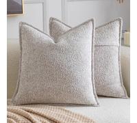 Madizz Pack of 2 Decorative Cushion Covers Boho Soft Textured Chenille Throw Pillows Solid Euro Sham Pillow Covers for Couch Sofa Bedroom Living Room 60x60 CM, Light Taupe