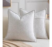 Madizz Pack of 2 Decorative Cushion Covers Boho Soft Textured Chenille Throw Pillows Solid Euro Sham Pillow Covers for Couch Sofa Bedroom Living Room 60x60 CM, Cream White