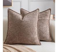 Madizz Pack of 2 Decorative Cushion Covers Boho Soft Textured Chenille Throw Pillows Solid Euro Sham Pillow Covers for Couch Sofa Bedroom Living Room 60x60 CM, Brown