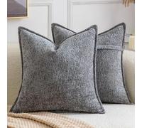 Madizz Pack of 2 Decorative Cushion Covers Boho Soft Textured Chenille Throw Pillows Solid Euro Sham Pillow Covers for Couch Sofa Bedroom Living Room 60x60 CM, Dark Grey